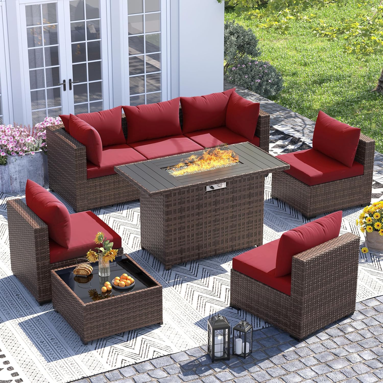 Outdoor Furniture Fire Table - Set Divano Sezionale in Vimini per