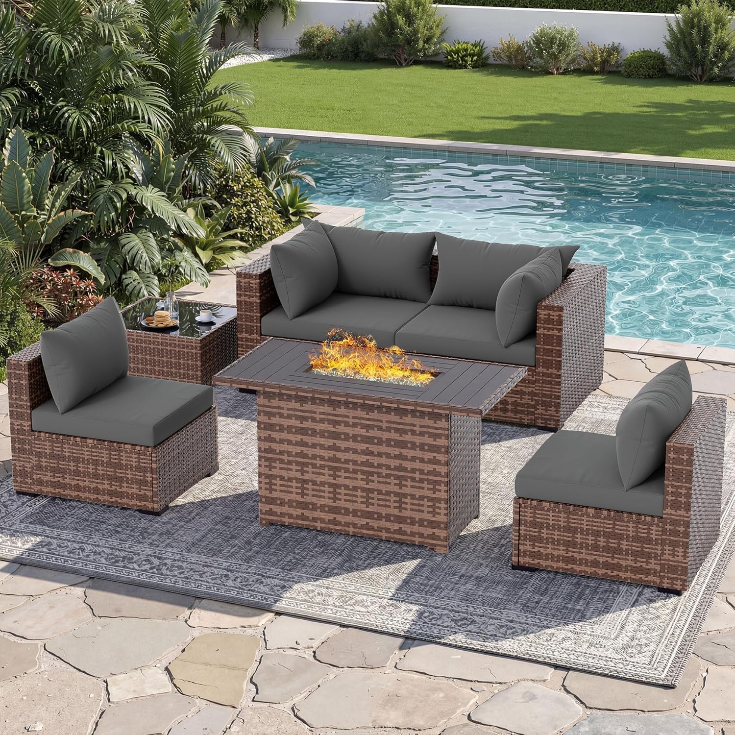 Outdoor Furniture Fire Table - Set Divano Sezionale da Esterno a