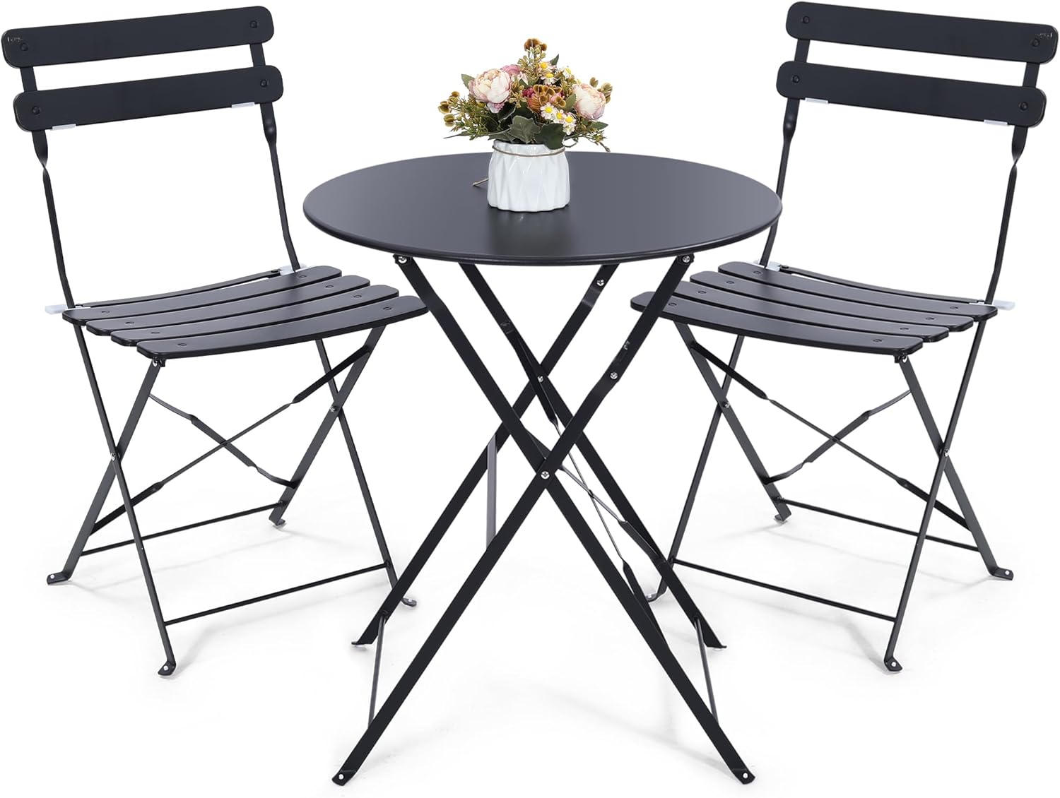 Bistro Table Set - Set bistrò pieghevole da esterno nero
