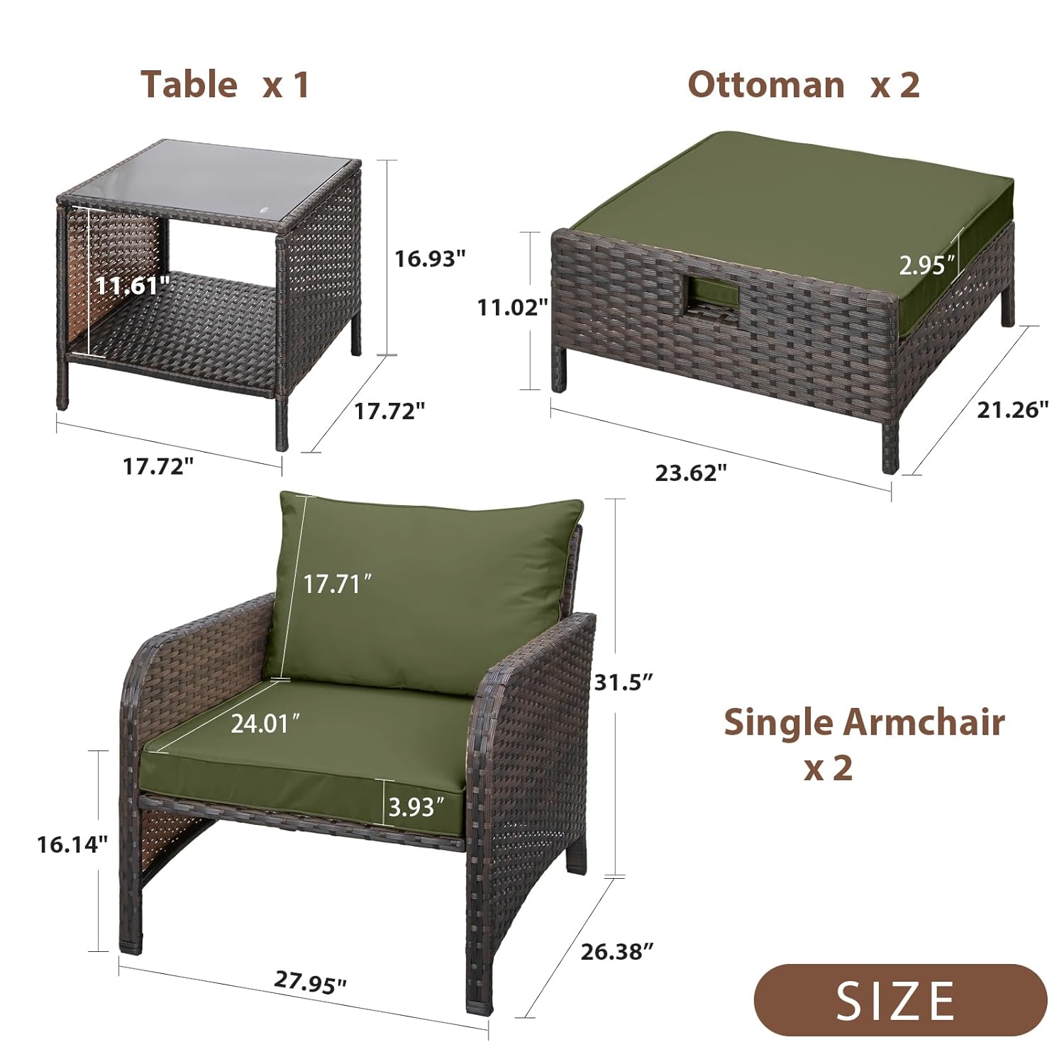 Set da Patio in Rattan PE a 5  - Outdoor Furniture Green recensione e prezzo