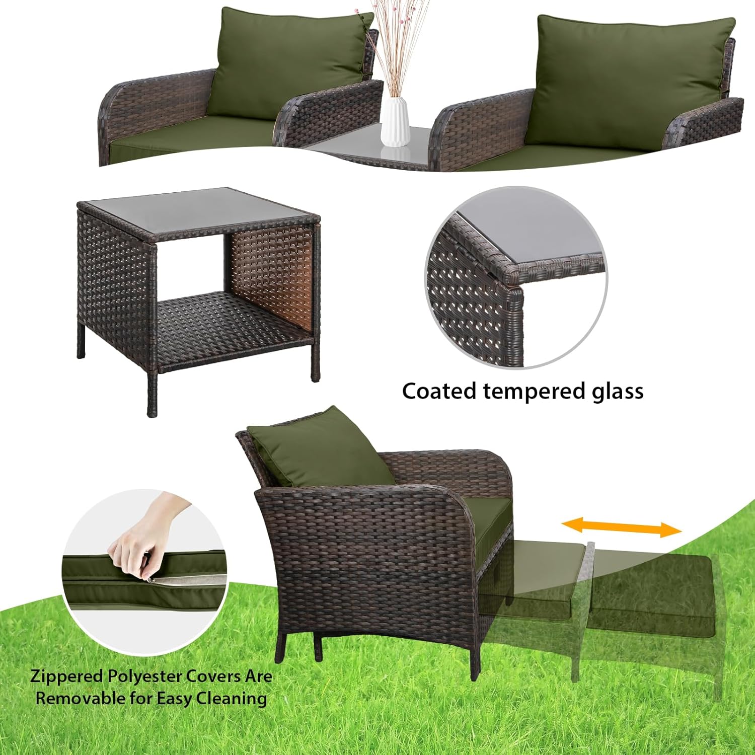 Set da Patio in Rattan PE a 5  - Outdoor Furniture Green recensione e prezzo