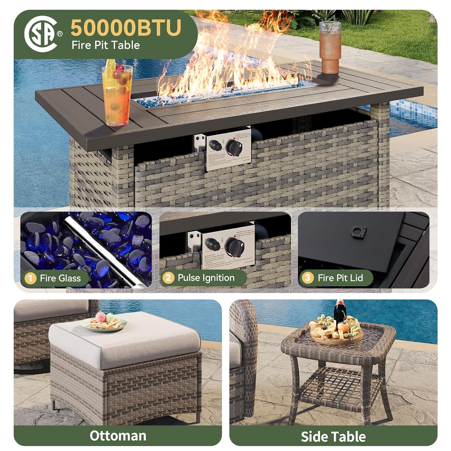 Set da Patio in Vimini a 7 Pez - Outdoor Furniture Fire Table recensione e prezzo