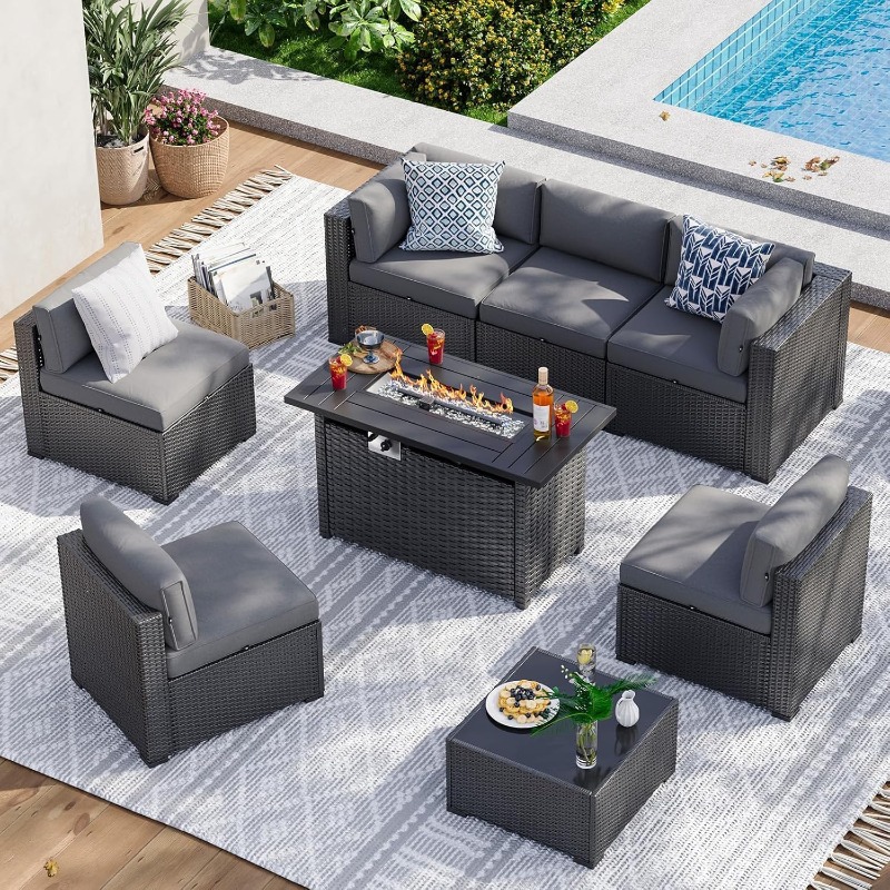 Set di Mobili da Patio Aoxun 8 - Outdoor Furniture Fire Table recensione e prezzo