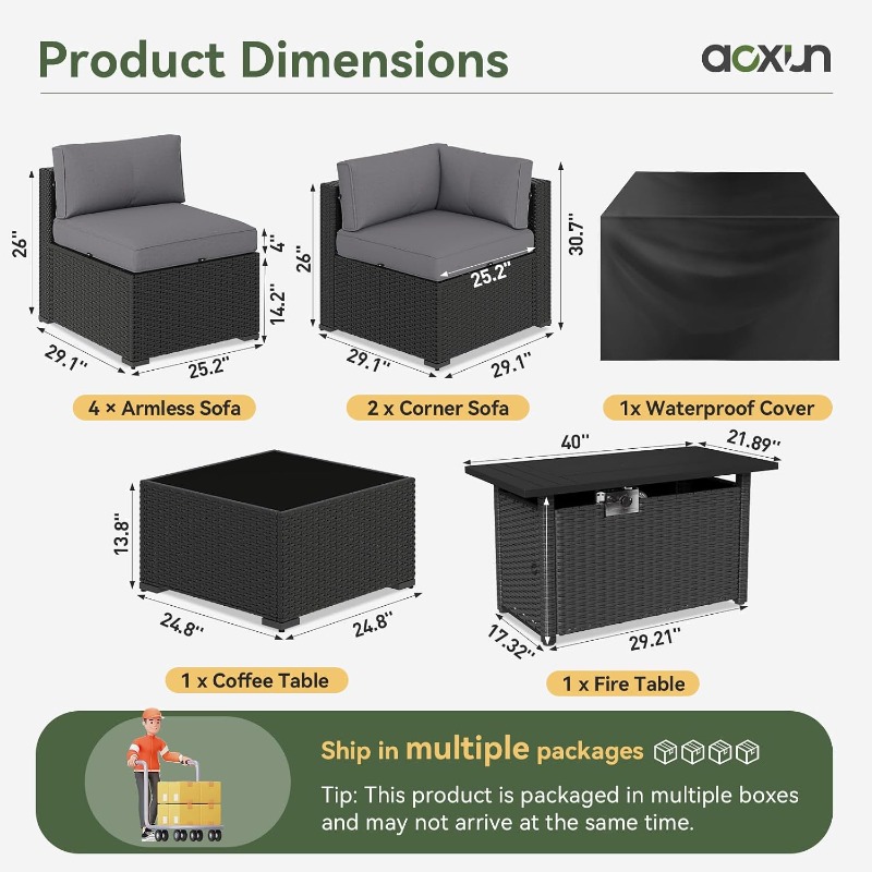 Set di Mobili da Patio Aoxun 8 - Outdoor Furniture Fire Table recensione e prezzo
